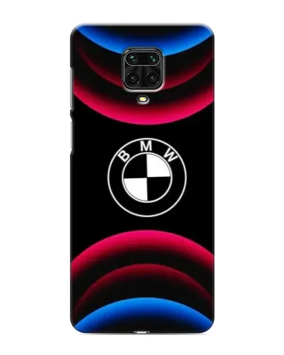 Чехол для Xiaomi Redmi Note 9 Pro Max с картинкой «Логотип BMW и неоновые дуги»