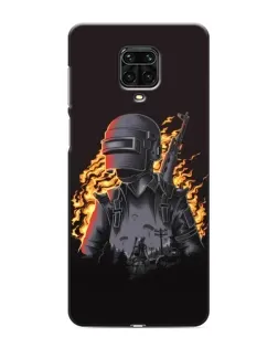 Чехол для Xiaomi Redmi Note 9 Pro с картинкой «PUBG — огненный силуэт»