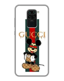 Чехол для Xiaomi Redmi Note 9 с картинкой «Микки Маус Gucci — полосы»