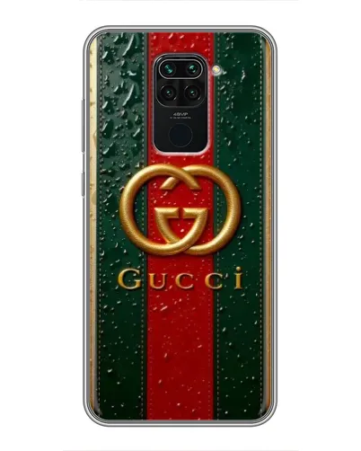 Чехол для Xiaomi Redmi Note 9 с картинкой «Gucci — фирменная полоса и золото» Чехол для Xiaomi Redmi Note 9 с картинкой «Gucci — фирменная полоса и золото»