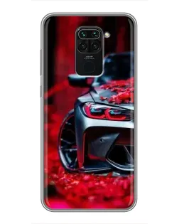 Чохол для Xiaomi Redmi Note 9 з картинкою «Спортивна BMW та квіти»