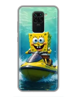 Чехол для Xiaomi Redmi Note 9 с картинкой «Спанч Боб на гидроцикле» Чехол для Xiaomi Redmi Note 9 с картинкой «Спанч Боб на гидроцикле»