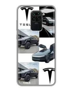 Чохол для Xiaomi Redmi Note 9 з картинкою «Колаж Cybertruck Tesla»