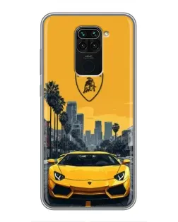 Чохол для Xiaomi Redmi Note 9 з картинкою «Жовтий Lamborghini місто»