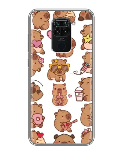 Чехол для Xiaomi Redmi Note 9 с картинкой «Стикерпак с капибарами»