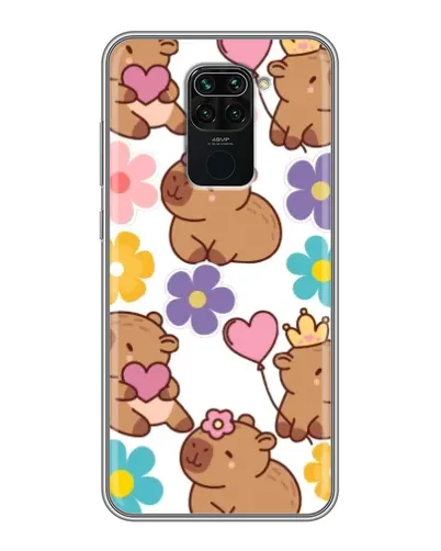 Чехол для Xiaomi Redmi Note 9 с картинкой «Цветочный паттерн капибар»