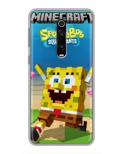 Чохол для Xiaomi Mi 9T з картинкою «Губка Боб Minecraft»