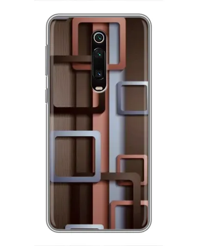 Чехол для Xiaomi Mi 9T с картинкой «Коричневые объемные квадраты»