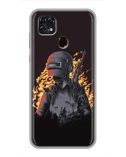Чехол для ZTE Blade 20 Smart с картинкой «PUBG — огненный силуэт»