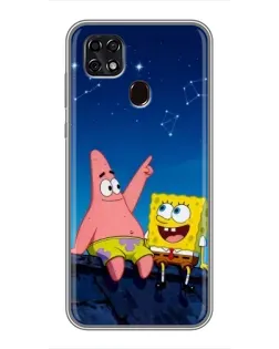 Чехол для ZTE Blade 20 Smart с картинкой «Губка Боб и Патрик ночью»