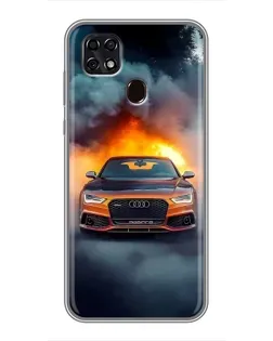 Чехол для ZTE Blade 20 Smart с картинкой «Audi в огненном дыму»