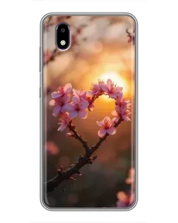 Чехол для ZTE Blade A3 (2020) с картинкой «Розовый цвет сердце на фоне заката»