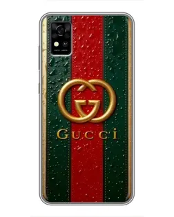 Чехол для ZTE Blade A31 с картинкой «Gucci — фирменная полоса и золото»