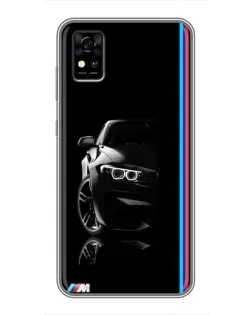 Чехол для ZTE Blade A31 с картинкой «Силуэт BMW в темноте»
