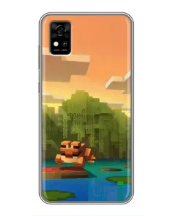 Чохол для ZTE Blade A31 з картинкою «Майнкрафт захід сонця»