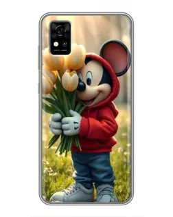 Чехол для ZTE Blade A31 с картинкой «Микки с тюльпанами»