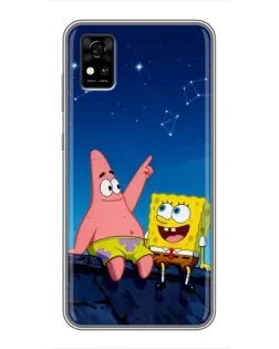 Чехол для ZTE Blade A31 с картинкой «Губка Боб и Патрик ночью»