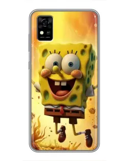 Чехол для ZTE Blade A31 с картинкой «Губка Боб прыгает»