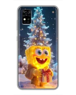 Чехол для ZTE Blade A31 с картинкой «Рождественский Спанч Боб»