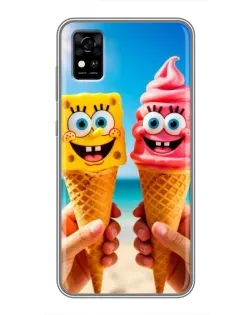 Чехол для ZTE Blade A31 с картинкой «Спанч Боб мороженое»