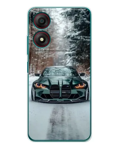 Чехол для ZTE Blade A34 с картинкой «BMW в зимнем лесу»