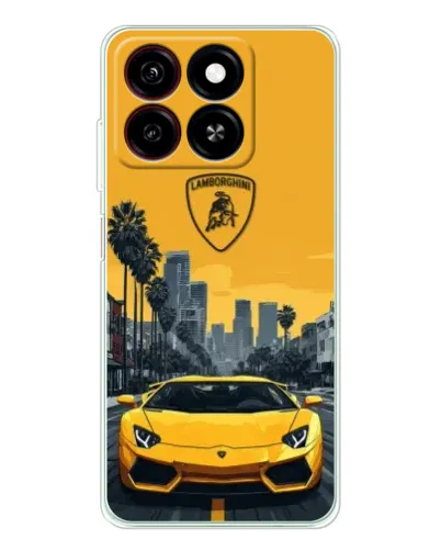 Чехол для ZTE Blade A35 с картинкой «Желтый Lamborghini город»