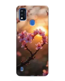 Чехол для ZTE Blade A51 с картинкой «Розовый цвет сердце на фоне заката»