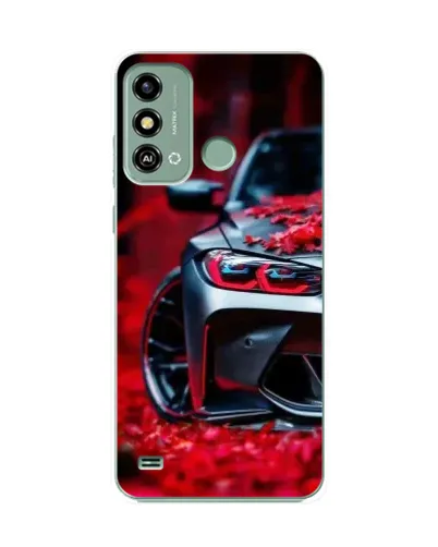 Чехол для ZTE Blade A53 с картинкой «Спортивная BMW и цветы»