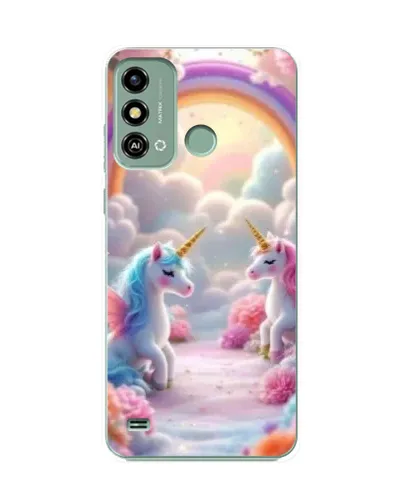 Чехол для ZTE Blade A53 с картинкой «Радуга и единороги»