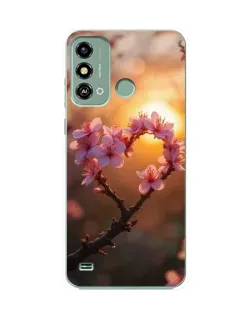 Чехол для ZTE Blade A53 с картинкой «Розовый цвет сердце на фоне заката»