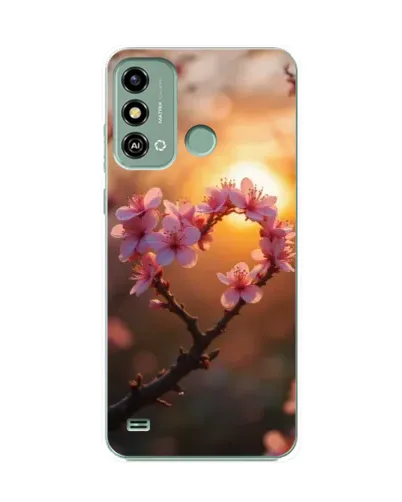 Чехол для ZTE Blade A53 с картинкой «Розовый цвет сердце на фоне заката»