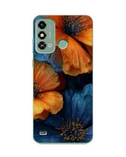 Чехол для ZTE Blade A53 с картинкой «Яркая сине-оранжевая флора»