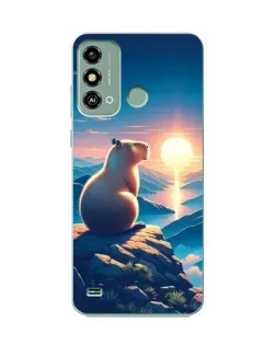 Чехол для ZTE Blade A53 с картинкой «Закат солнца с капибарой»