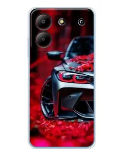 Чехол для ZTE Blade A54 с картинкой «Спортивная BMW и цветы»