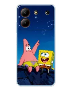 Чехол для ZTE Blade A54 с картинкой «Губка Боб и Патрик ночью»