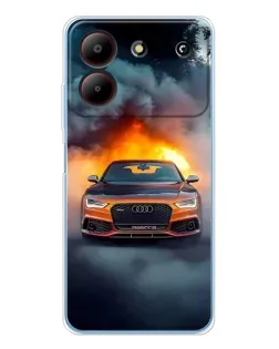 Чехол для ZTE Blade A54 с картинкой «Audi в огненном дыму»