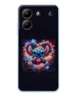 Чехол для ZTE Blade A54 с картинкой «Stitch в цветах»