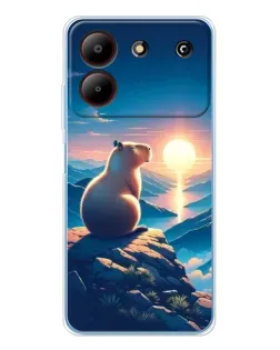 Чохол для ZTE Blade A54 з картинкою «Захід сонця з капібарою»