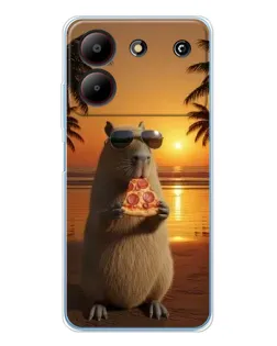 Чохол для ZTE Blade A54 з картинкою «Капібара з піцою»
