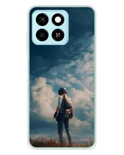 Чехол для ZTE Blade A55 с картинкой «Герой PUBG на скале»