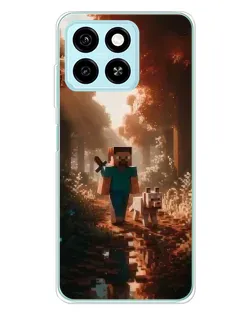 Чехол для ZTE Blade A55 с картинкой «Стив в лесу»
