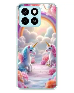 Чехол для ZTE Blade A55 с картинкой «Радуга и единороги»
