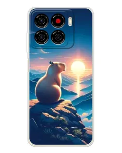 Чехол для ZTE Blade A56 с картинкой «Закат солнца с капибарой»