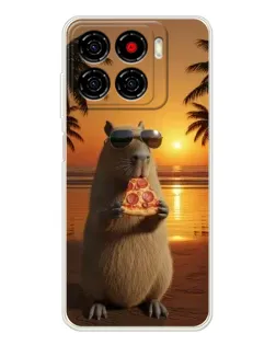 Чехол для ZTE Blade A56 с картинкой «Капибара с пиццей»