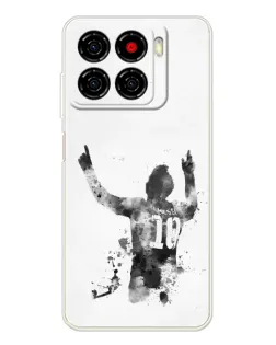 Чехол для ZTE Blade A56 с картинкой «Черно-белый силуэт Месси»
