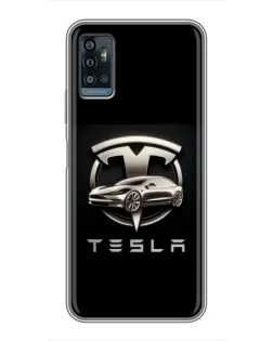 Чехол для ZTE Blade A71 с картинкой «Tesla — серебристое авто»