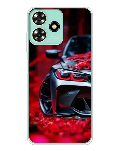 Чехол для ZTE Blade A73 с картинкой «Спортивная BMW и цветы»