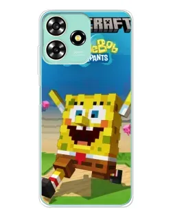 Чехол для ZTE Blade A73 с картинкой «Губка Боб Minecraft»
