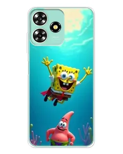 Чехол для ZTE Blade A73 с картинкой «Спанч Боб под водой»
