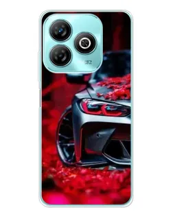 Чехол для ZTE Blade A75 с картинкой «Спортивная BMW и цветы»